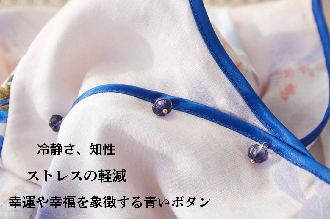 竹布🎋TAKEFU 【日本製】 青紫色の花と赤い鳥 8分袖 8分丈ズボン パジャマ ルームウェア