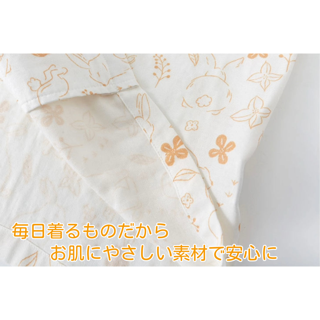 綿サテン 【日本製】 オレンジ うさぎ柄 長袖 長ズボン パジャマ ルームウェア