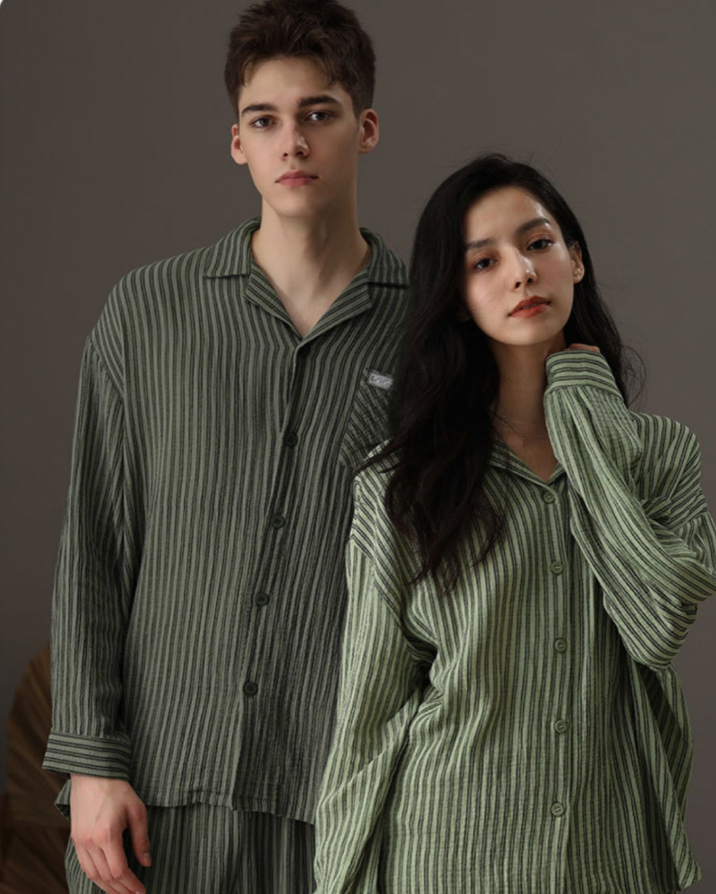 【日本製】2025 新作 ペアパジャマ Wガーゼ ストライプ柄 ペアルック レディース メンズ ルームウェア