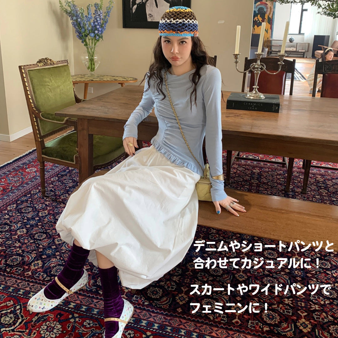 2025新作アンバランスフリルトップス