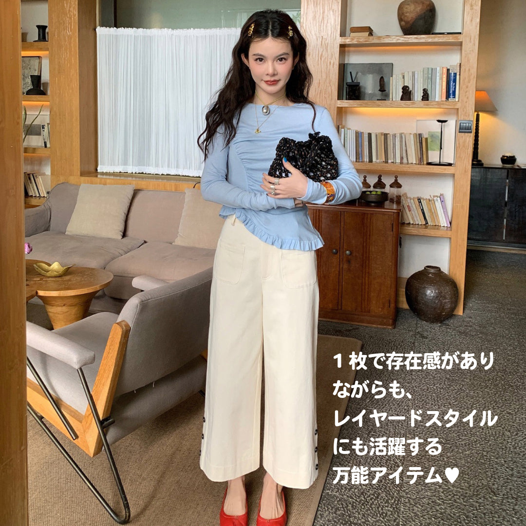 2025新作アンバランスフリルトップス