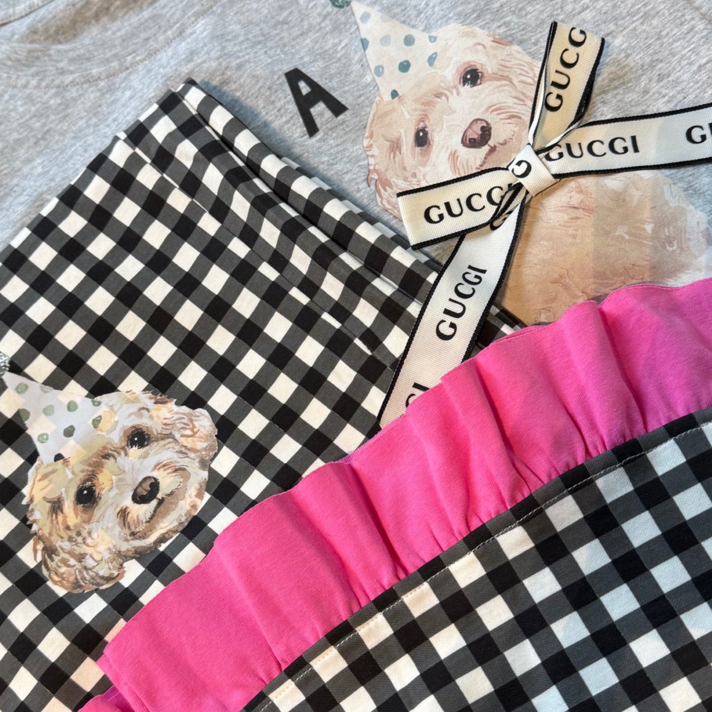 2025 New Arrival Cotton Dog Pattern with Ribbon and Ruffles at the Feet Stylish