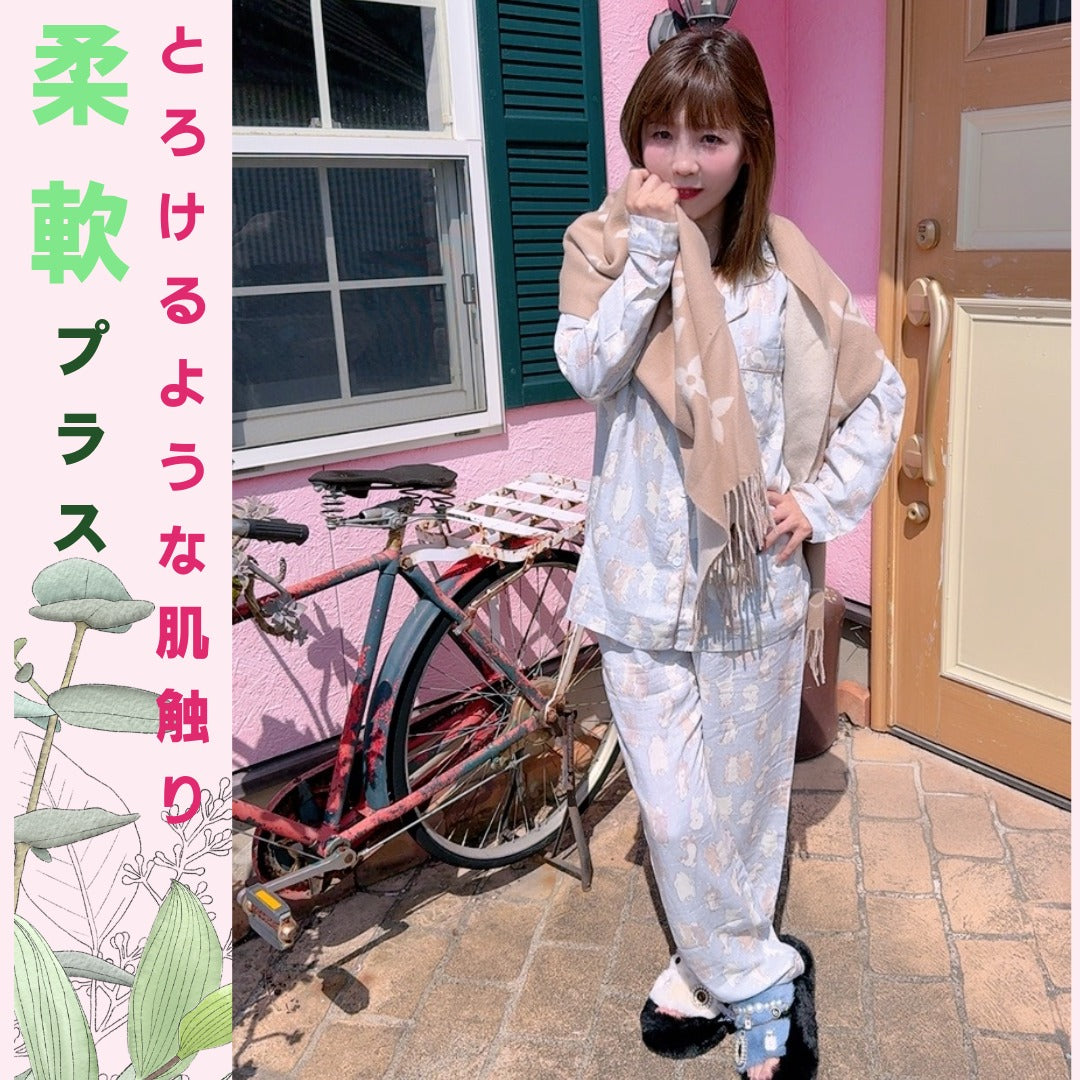 竹布🎋TAKEFU【日本製】ダブルわんチャン 2025秋冬新作 長袖 長ズボン パジャマ ルームウェア