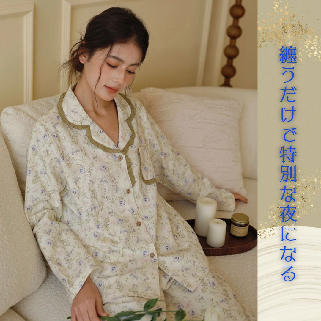 2025Winter 全面起毛 両面起毛だから片面よりさらに柔らかく、あたたかい! 綿100% パープルフラワー&レース 日本製