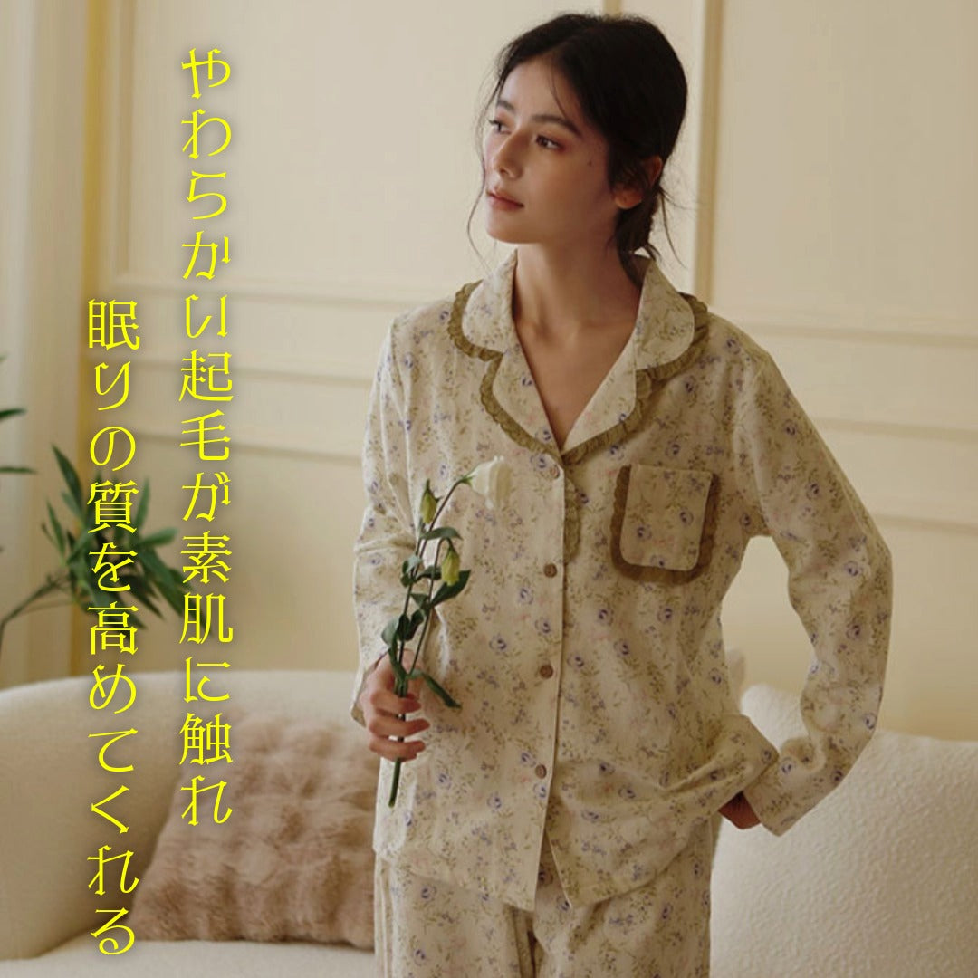 2025Winter 全面起毛 両面起毛だから片面よりさらに柔らかく、あたたかい! 綿100% パープルフラワー&レース 日本製