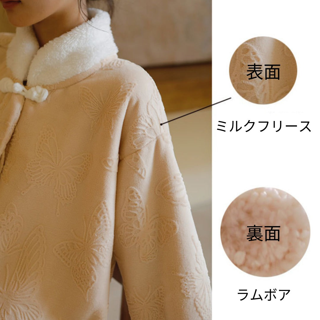 【9月中旬先行予約販売】2025 冬新作ベー❄️日本製❤️モコモコルームウェア 2色展開 パープル ジュ 蝶々 上下セット