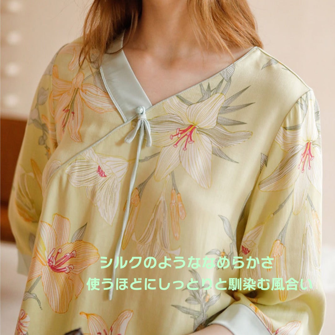 綿サテン 【日本製】 カサブランカ 2025 9月新作 8分袖 8分丈ズボン パジャマ ルームウェア