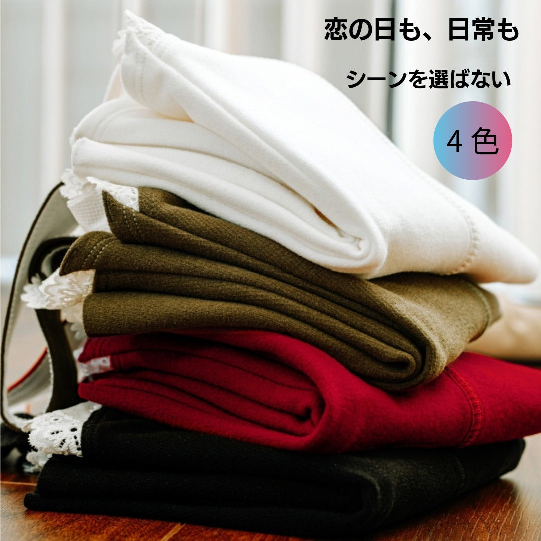 2026年新作 暖かい美シルエットインナーキャミ 両面起毛 ホワイト ブラック カーキ レッド キャミソール レース 裏表起毛 4色展開