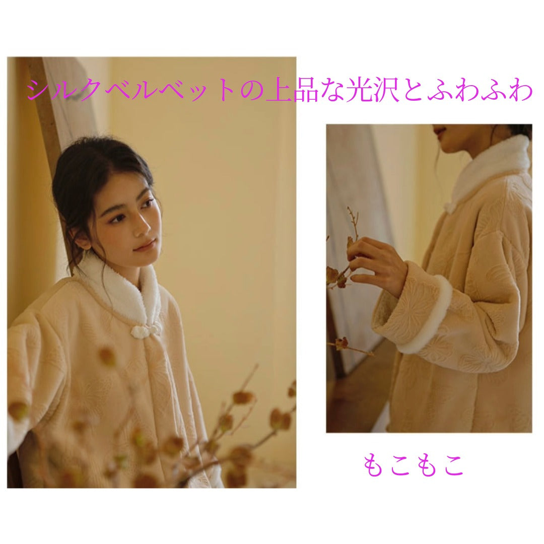 【9月中旬先行予約販売】2025 冬新作ベー❄️日本製❤️モコモコルームウェア 2色展開 パープル ジュ 蝶々 上下セット