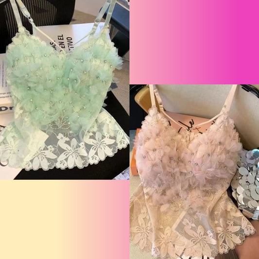 【FIORA】360°総レースカップ付きキャミソール・スウィートフェザー 4カラー