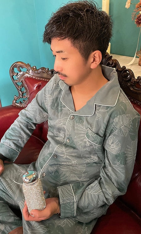 2025【日本製】コットン メンズパジャマ モンステラ柄 ルームウエア ナイトウエア 上下セット パジャマ