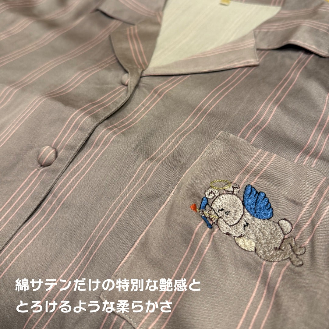 綿サテン 【日本製】ピンクストライプ 2025新作 長袖 長ズボン パジャマ ルームウェア