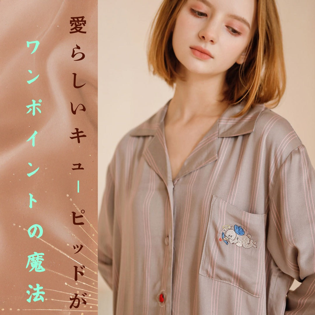 綿サテン 【日本製】ピンクストライプ 2025新作 長袖 長ズボン パジャマ ルームウェア