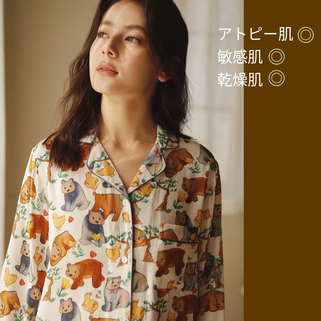 竹布🎋TAKEFU【日本製】森のくまチャン 2025秋冬新作 長袖 長ズボン パジャマ ルームウェア
