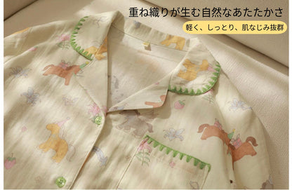 WダブルガーゼW【日本製】　多彩馬　馬年の🐎　　2026元旦新作　2026年（馬年）のスタートに、幸運いっぱいの馬柄パジャマを。可愛いお馬ちゃんが好運を運んでくれるラッキーアイテム　