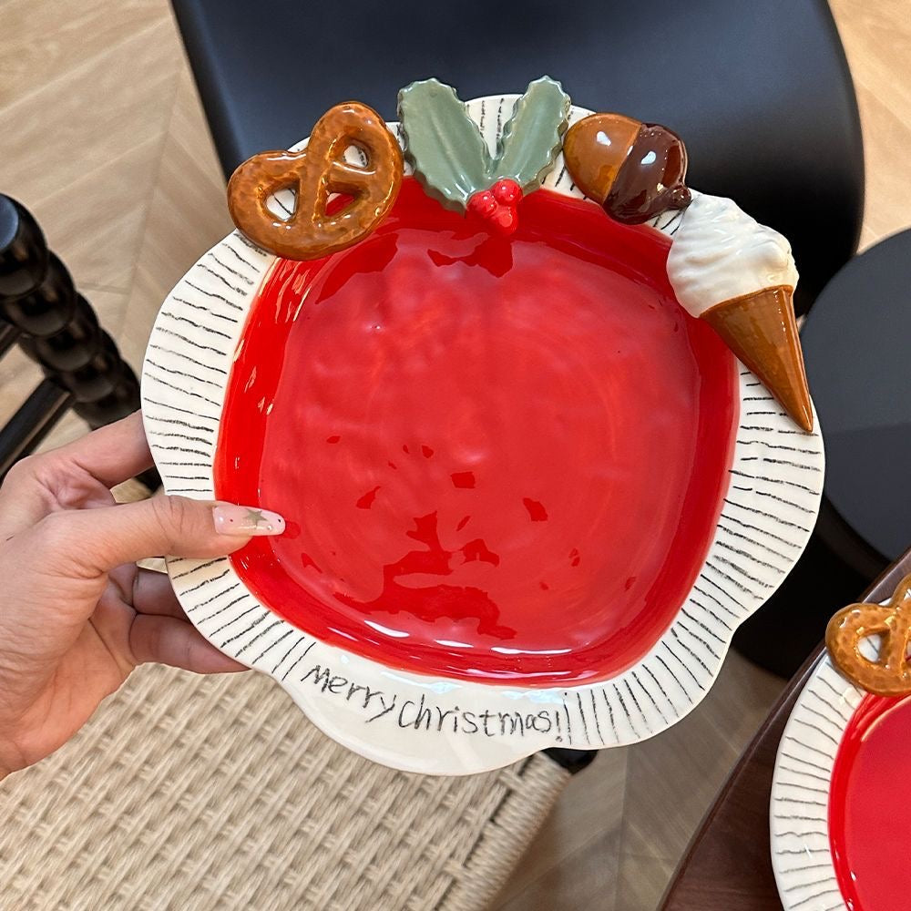 激可愛い クッキー柄 クリスマスカラー さら 皿 お皿 ソフトクリーム 可愛い かわいい プレゼント プレゼント用 ギフト 陶器  直径 22.3cm 大きめ 小さめ 大皿 中皿 小皿 限定  ホームパーティー  おしゃれ お洒落 オシャレ 上級者 お祝い 女性　子供 子ども 子供用 食器 器