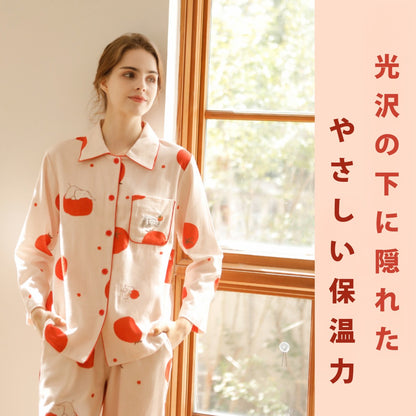 綿サテン　【日本製】トマト＆ぞうさん　2025新作　長袖 　長ズボン パジャマ ルームウェア