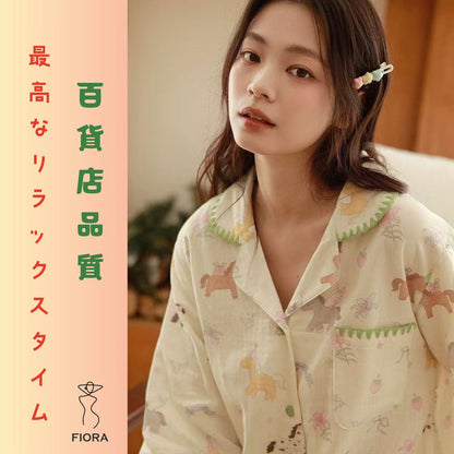 WダブルガーゼW【日本製】　多彩馬　馬年の🐎　　2026元旦新作　2026年（馬年）のスタートに、幸運いっぱいの馬柄パジャマを。可愛いお馬ちゃんが好運を運んでくれるラッキーアイテム　