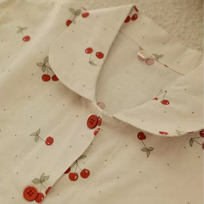 【FIORA】ダブルガーゼW  さくらんぼ 長袖 長ズボン パジャマ ルームウェア レディース