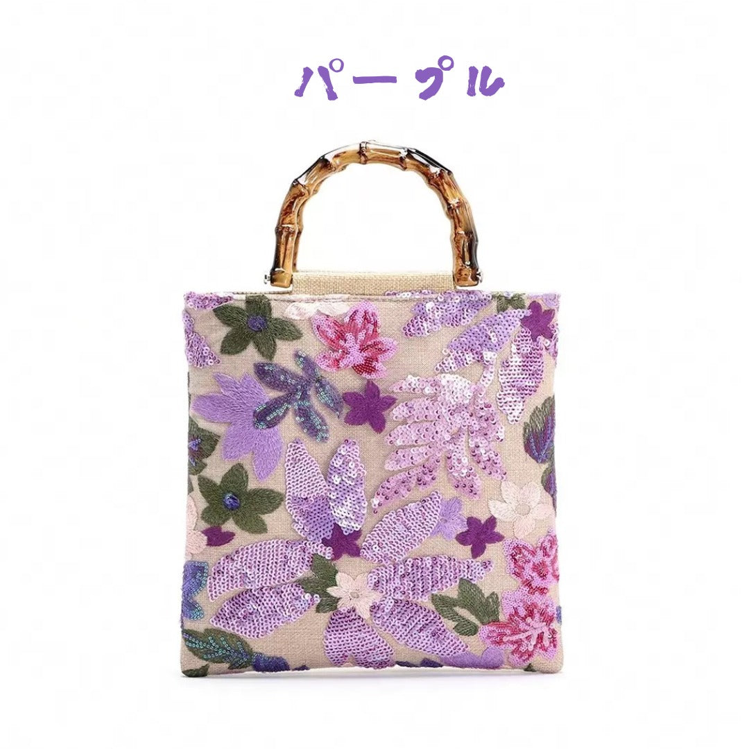 【FIORA】スパンコール刺繍ハンドバッグ・トートバッグ　4色展開