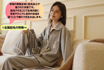 2025Winter 　全面起毛　両面起毛だから片面よりさらに柔らかく、あたたかい！　綿100％　グレー　ストライプ　日本製