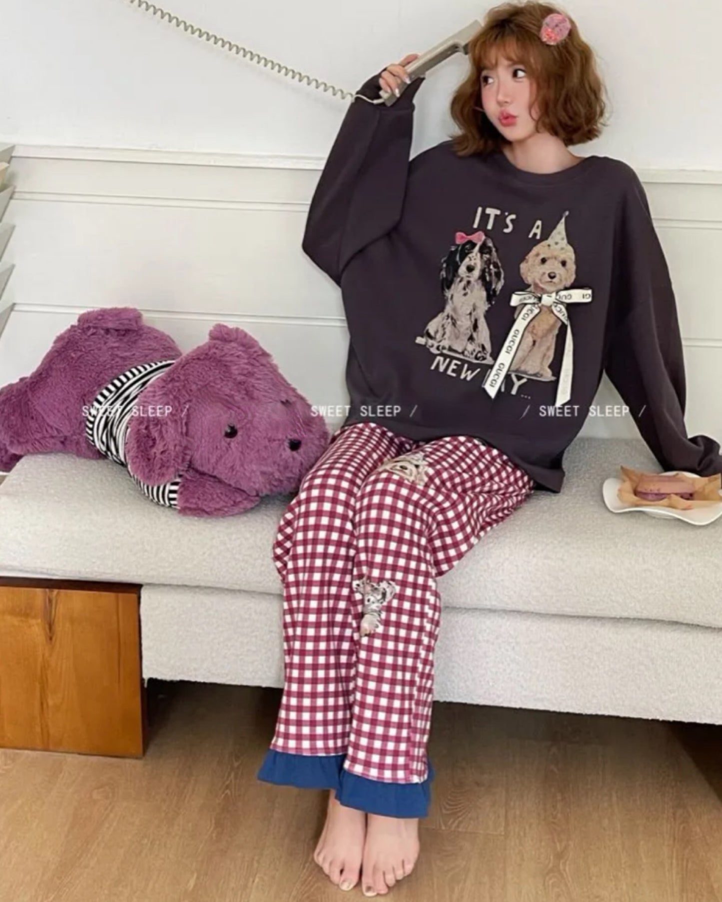 2025 New Arrival Cotton Dog Pattern with Ribbon and Ruffles at the Feet Stylish