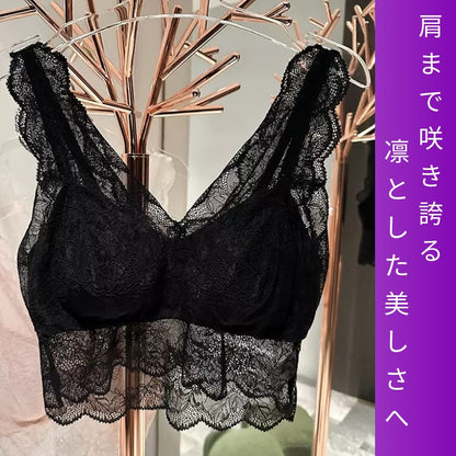 【FIORA】日本製プレミアムシルクタッチ・フレンチレース・美シルエット肩まで総レースブラック・アイボリー キャミソール