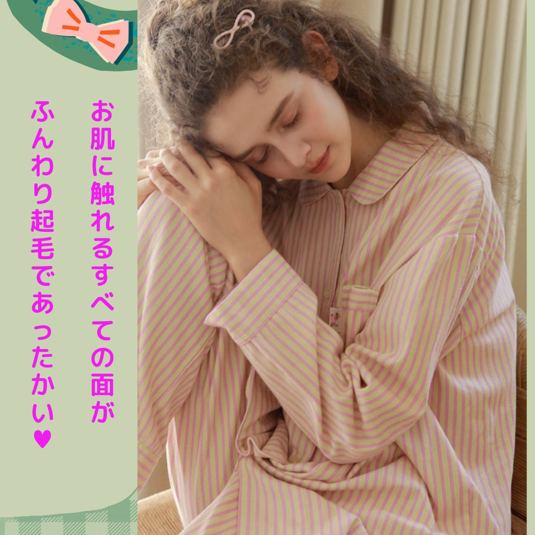 2025Winter 　全面起毛　両面起毛だから片面よりさらに柔らかく、あたたかい！　綿100％　ピンクorライトブルー　ストライプ　2色展開　日本製