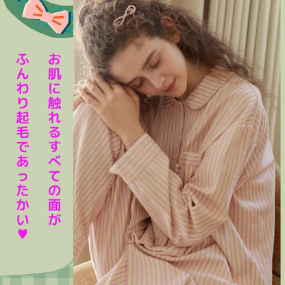 2025Winter 　全面起毛　両面起毛だから片面よりさらに柔らかく、あたたかい！　綿100％　ピンクorライトブルー　ストライプ　2色展開　日本製