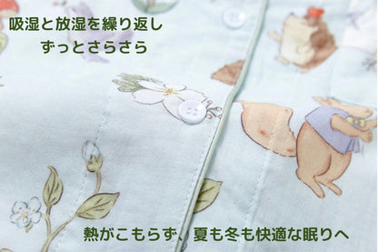 竹布🎋TAKEFU★【日本製】2025秋冬新作♦︎ライトブルー　キノコと動物たち　長袖 長ズボン パジャマ ルームウェア