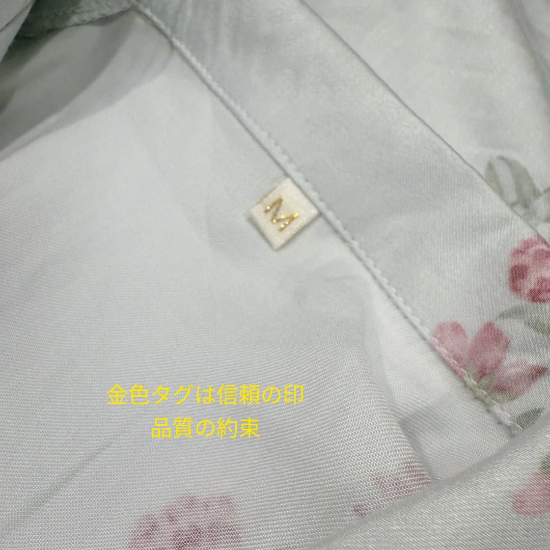 綿サテン　【日本製】ライトグリーン　ピンクのバラ柄　長袖 長ズボン パジャマ ルームウェア