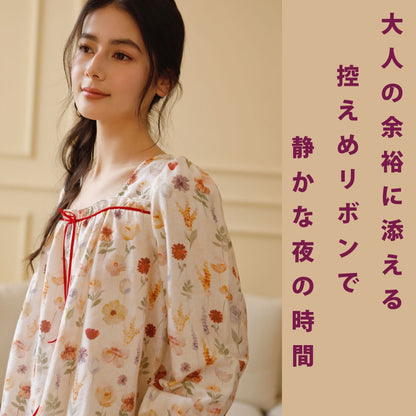 WダブルガーゼW【日本製】2025新作  リボン🎀   長袖　長ズボン パジャマ ルームウェア