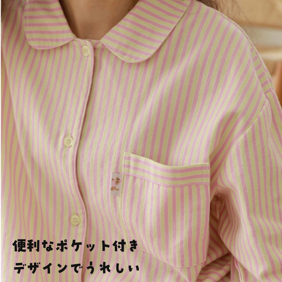 2025Winter 　全面起毛　両面起毛だから片面よりさらに柔らかく、あたたかい！　綿100％　ピンクorライトブルー　ストライプ　2色展開　日本製