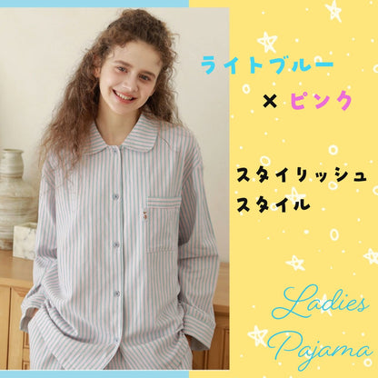 2025Winter 　全面起毛　両面起毛だから片面よりさらに柔らかく、あたたかい！　綿100％　ピンクorライトブルー　ストライプ　2色展開　日本製