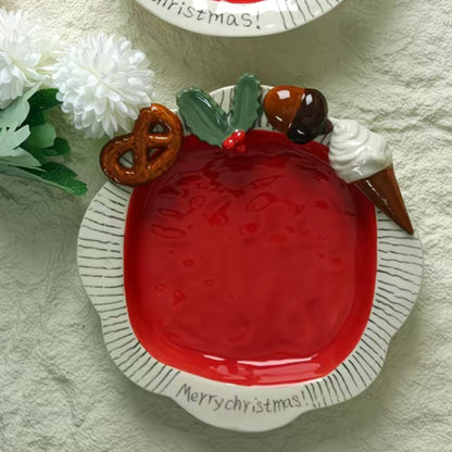 激可愛い クッキー柄 クリスマスカラー さら 皿 お皿 ソフトクリーム 可愛い かわいい プレゼント プレゼント用 ギフト 陶器  直径 22.3cm 大きめ 小さめ 大皿 中皿 小皿 限定  ホームパーティー  おしゃれ お洒落 オシャレ 上級者 お祝い 女性　子供 子ども 子供用 食器 器