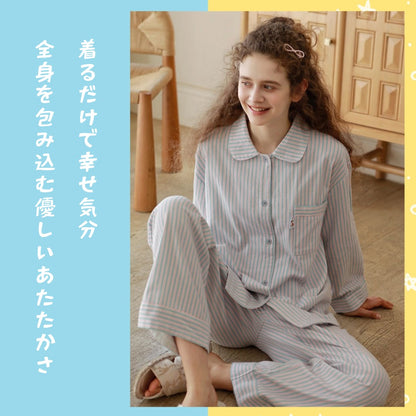 2025Winter 　全面起毛　両面起毛だから片面よりさらに柔らかく、あたたかい！　綿100％　ピンクorライトブルー　ストライプ　2色展開　日本製