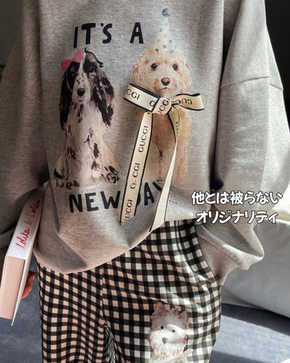 2025 New Arrival Cotton Dog Pattern with Ribbon and Ruffles at the Feet Stylish