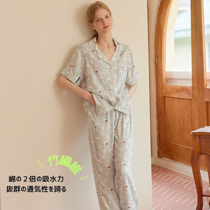 竹布🎋TAKEFU 【日本製】　　ティーカップ柄  半袖 長ズボン　パジャマ 　ルームウェア