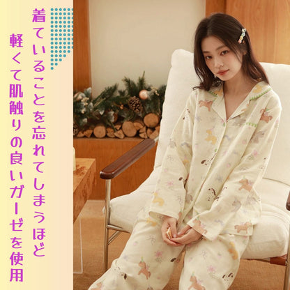 WダブルガーゼW【日本製】　多彩馬　馬年の🐎　　2026元旦新作　2026年（馬年）のスタートに、幸運いっぱいの馬柄パジャマを。可愛いお馬ちゃんが好運を運んでくれるラッキーアイテム　