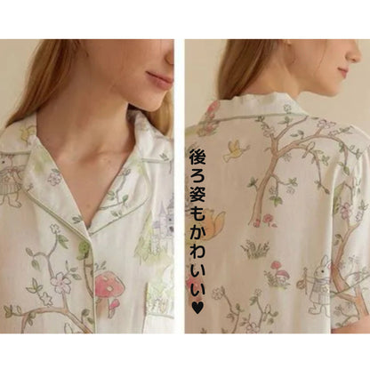 2025 Bamboo Cloth🎋 Pajamas, Short Sleeves, Long Pants, Rabbit Pattern