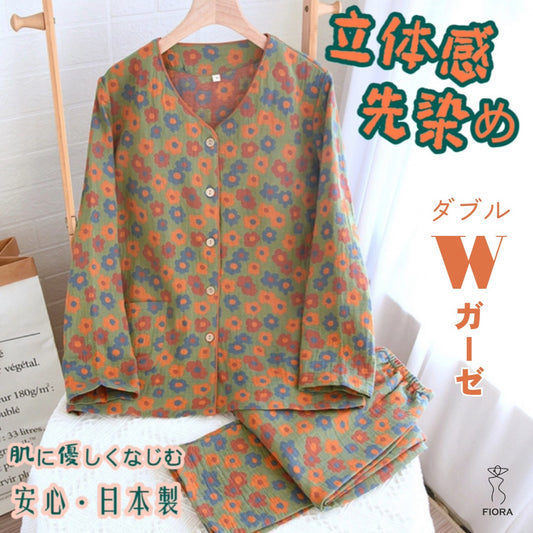 [Made in Japan] 2025 New Year/New Arrival Vintage Pattern Gentle on the Skin Front Opening Long Sleeves Cool in Summer