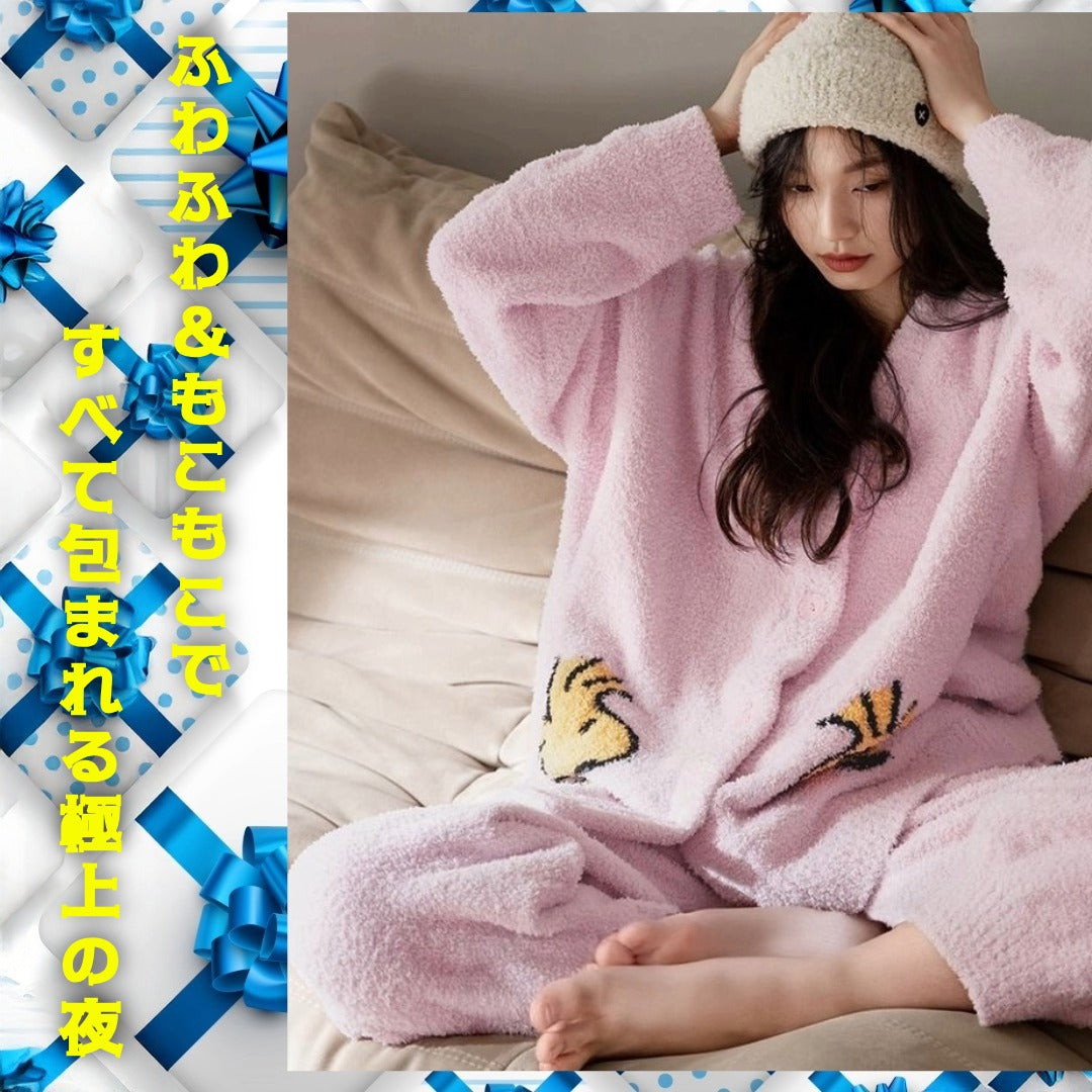 【秋冬物発売開始！！】　2025 冬新作❄️日本製❤️モコモコルームウェア　ピンク　上下セット