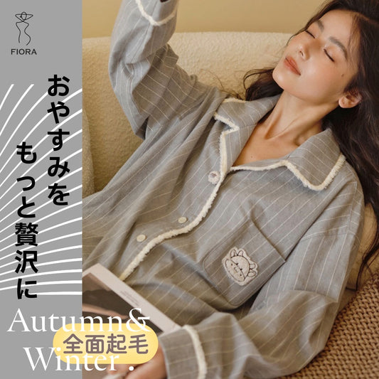 2025Winter 　全面起毛　両面起毛だから片面よりさらに柔らかく、あたたかい！　綿100％　グレー　ストライプ　日本製