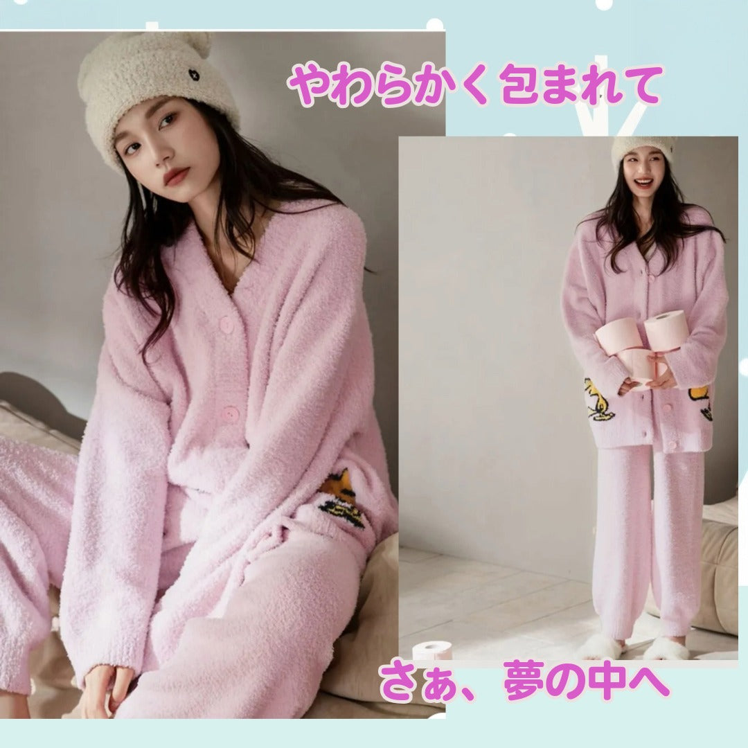 【秋冬物発売開始！！】　2025 冬新作❄️日本製❤️モコモコルームウェア　ピンク　上下セット