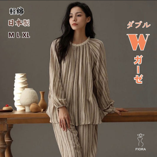 [Made in Japan] 2025 New Year's New Double Gauze Stripe Pair Set 100% Cotton