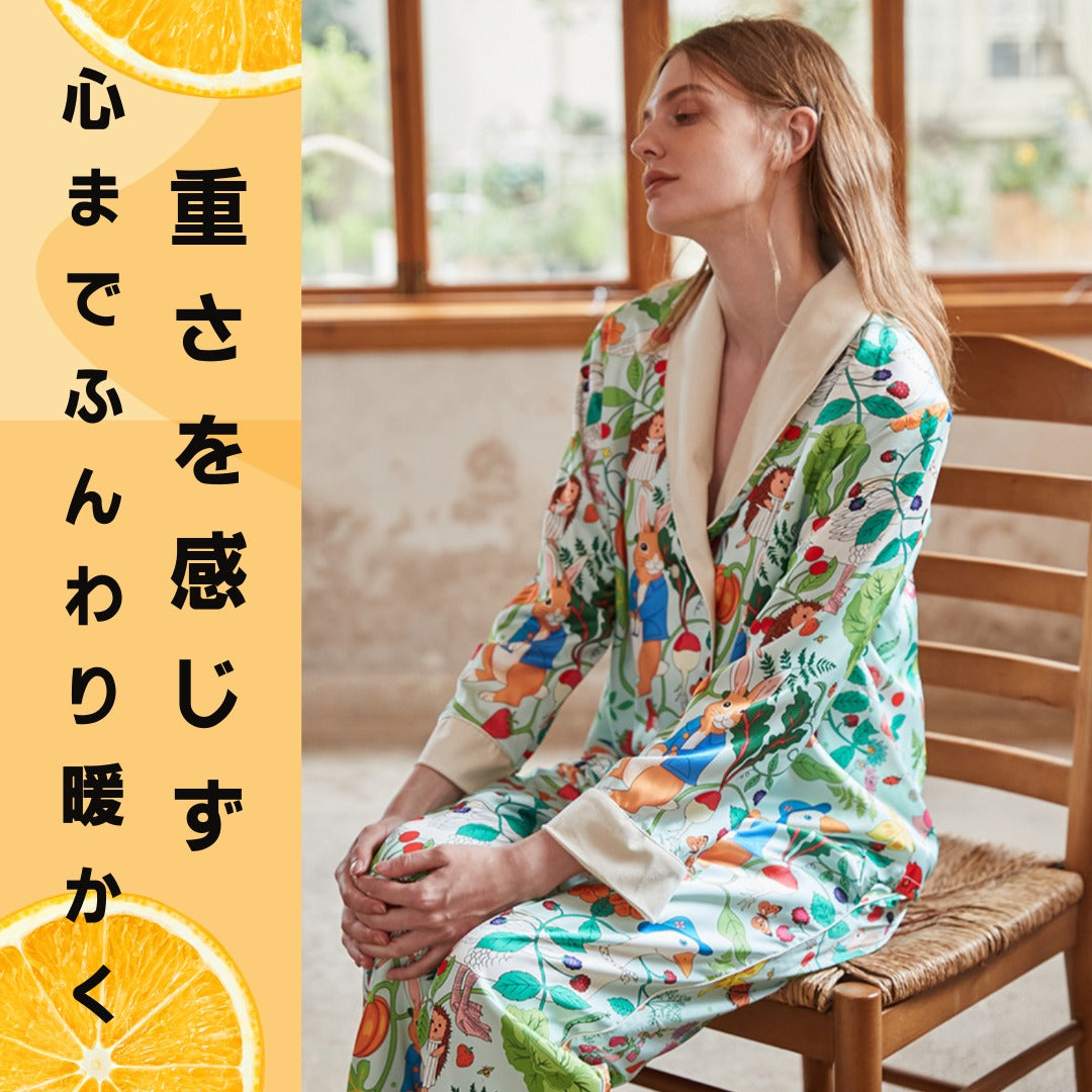 【先行発売開始】2025秋冬新作 🎃ホットシルク　裏地ベロア　ハリネズミ＆うさぎ柄  長袖 長ズボン パジャマ ルームウェア