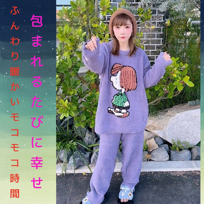 【秋冬物発売開始！！】　2025 冬新作❄️日本製❤️モコモコルームウェア　パープル　上下セット