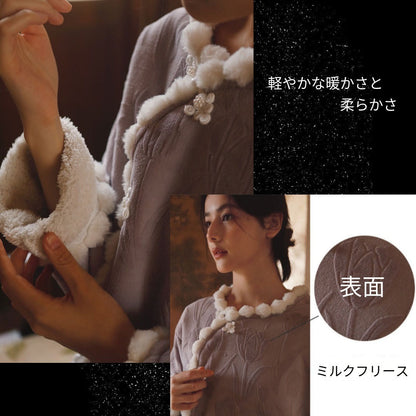 【9月中旬先行予約販売】2025 冬新作❄️日本製❤️モコモコルームウェア　パープル　チューリップ　上下セット