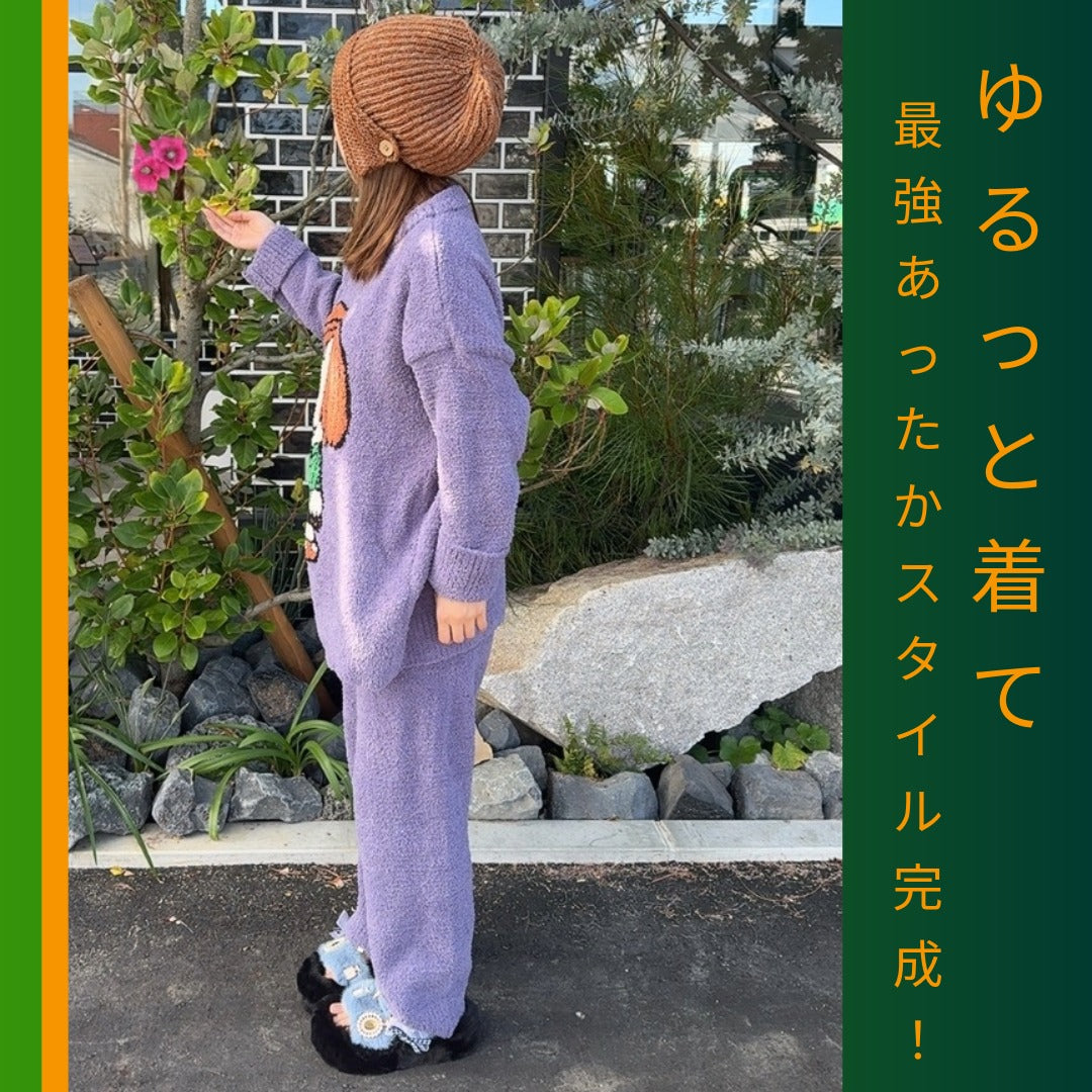 【秋冬物発売開始！！】　2025 冬新作❄️日本製❤️モコモコルームウェア　パープル　上下セット