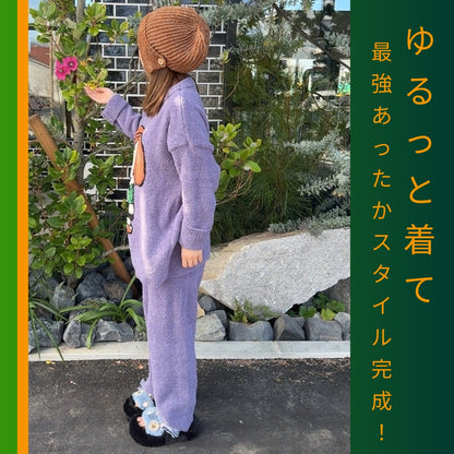 【秋冬物発売開始！！】　2025 冬新作❄️日本製❤️モコモコルームウェア　パープル　上下セット